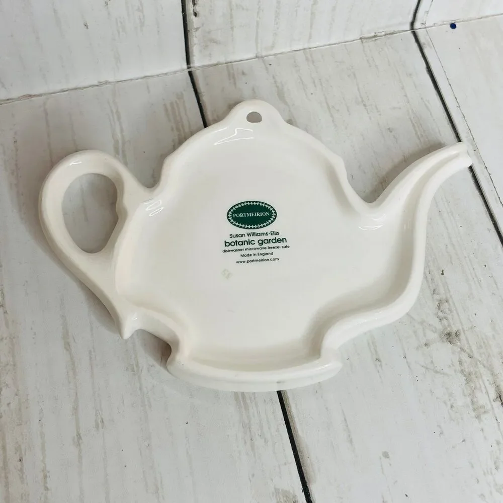 Portmeirion Teapot Shaped Tea Bag Spoon Holder Blue Purple Flowers & Butterflies